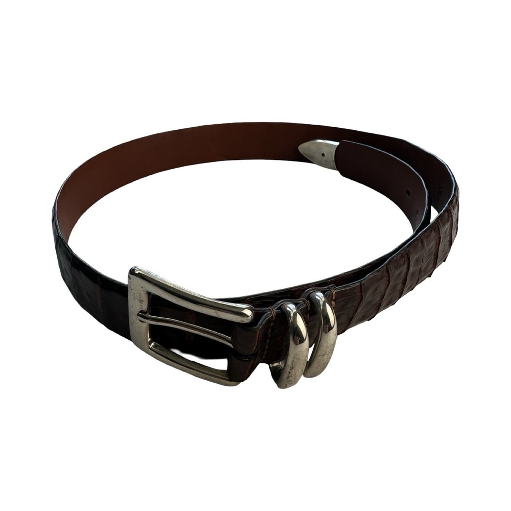 Bespoke Brown Genuine Crocodile Brass Buckle Mens Belt Size 32 1.25 Inch Width